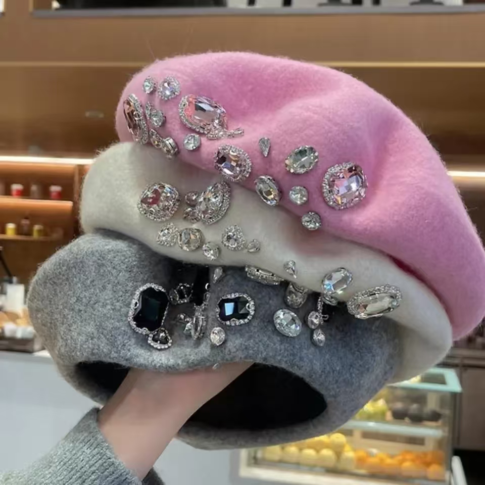 Boina francesa grossa strass d - Beret French Wool avaliação e preço